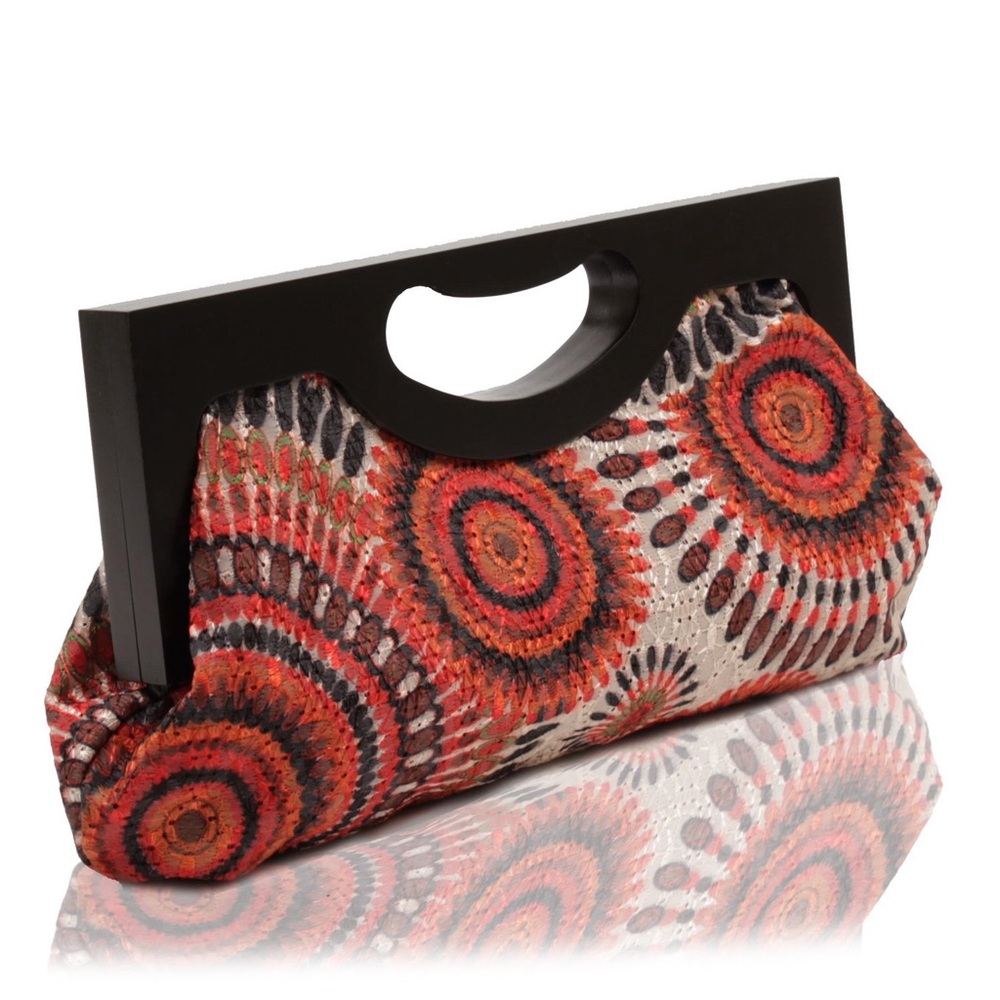 Scarleton Wood Frame Multicolored Embroidered Clutch
